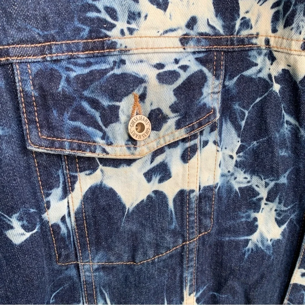 Vintage Guess Blue Jean Denim Jacket Size 4X Tie Dye Acid Wash
